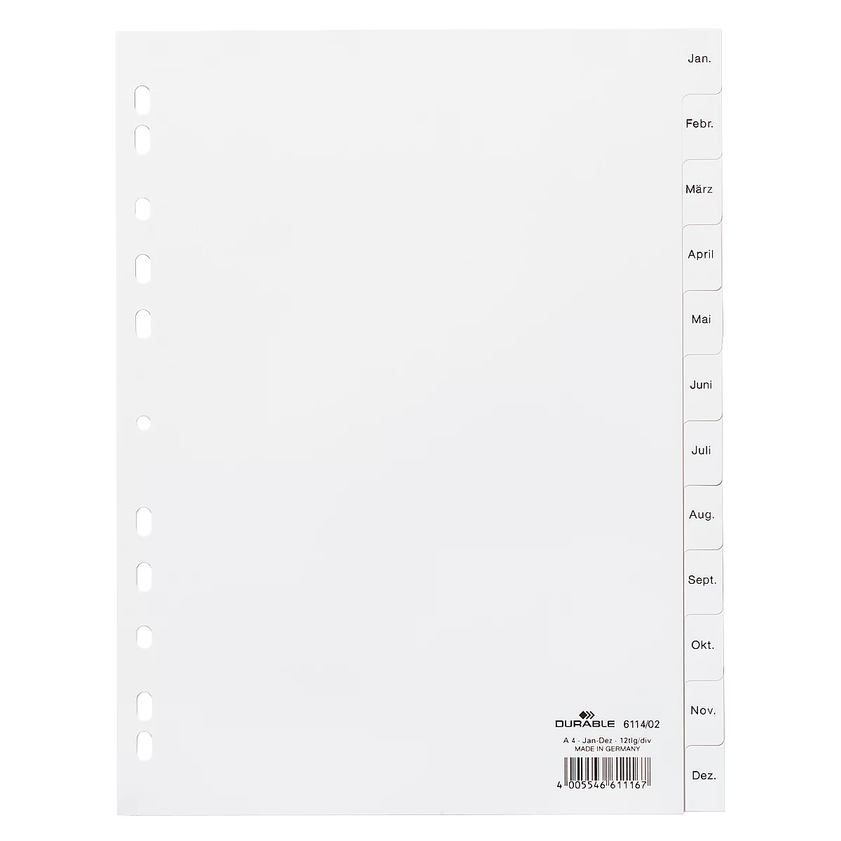 Intercalaires en plastique DURABLE, mois jan.-déc., blanc