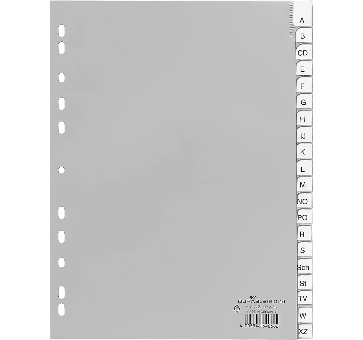Intercalaires en PP avec onglets interchangeables DURABLE, lettres/chiffres A-Z/1-20, gris