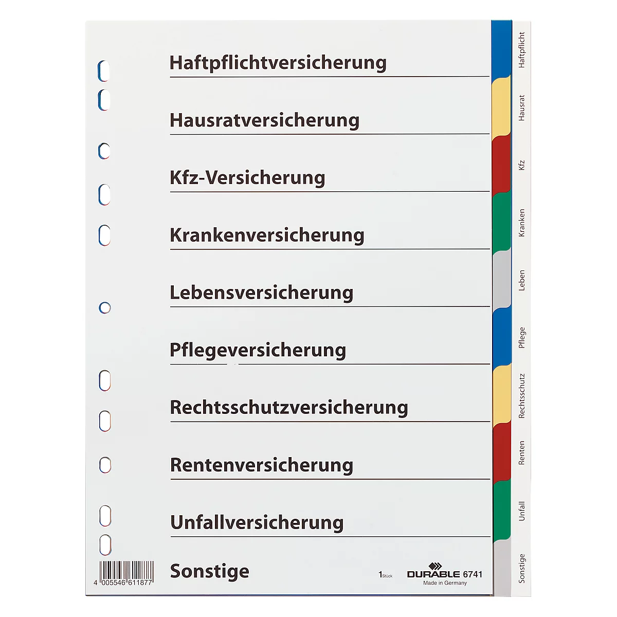 Intercalaires en PP pour assurances DURABLE, 10 feuilles