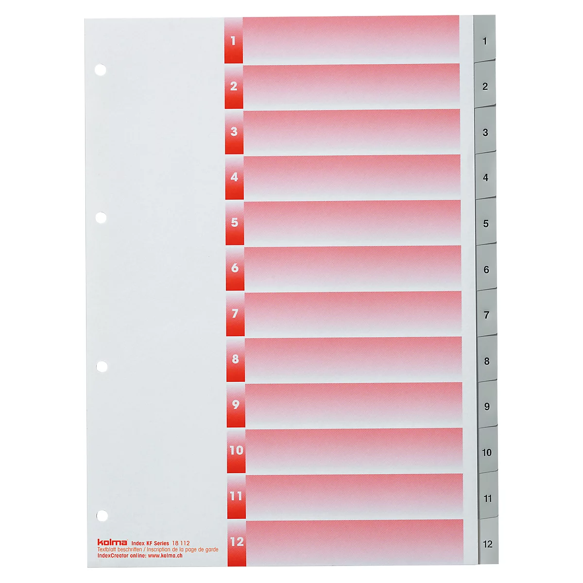 Intercalaires KolmaFlex, A4, numérotés, 12 p.