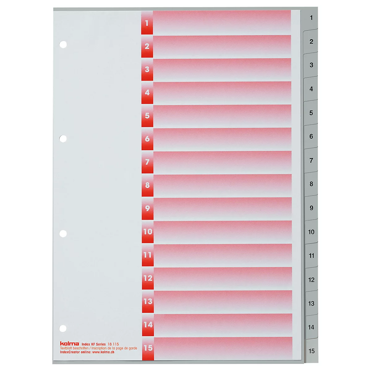 Intercalaires KolmaFlex, A4, numérotés, 15 p.