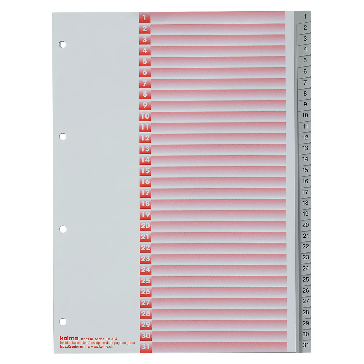 Intercalaires KolmaFlex, A4, numérotés, 31 p.,