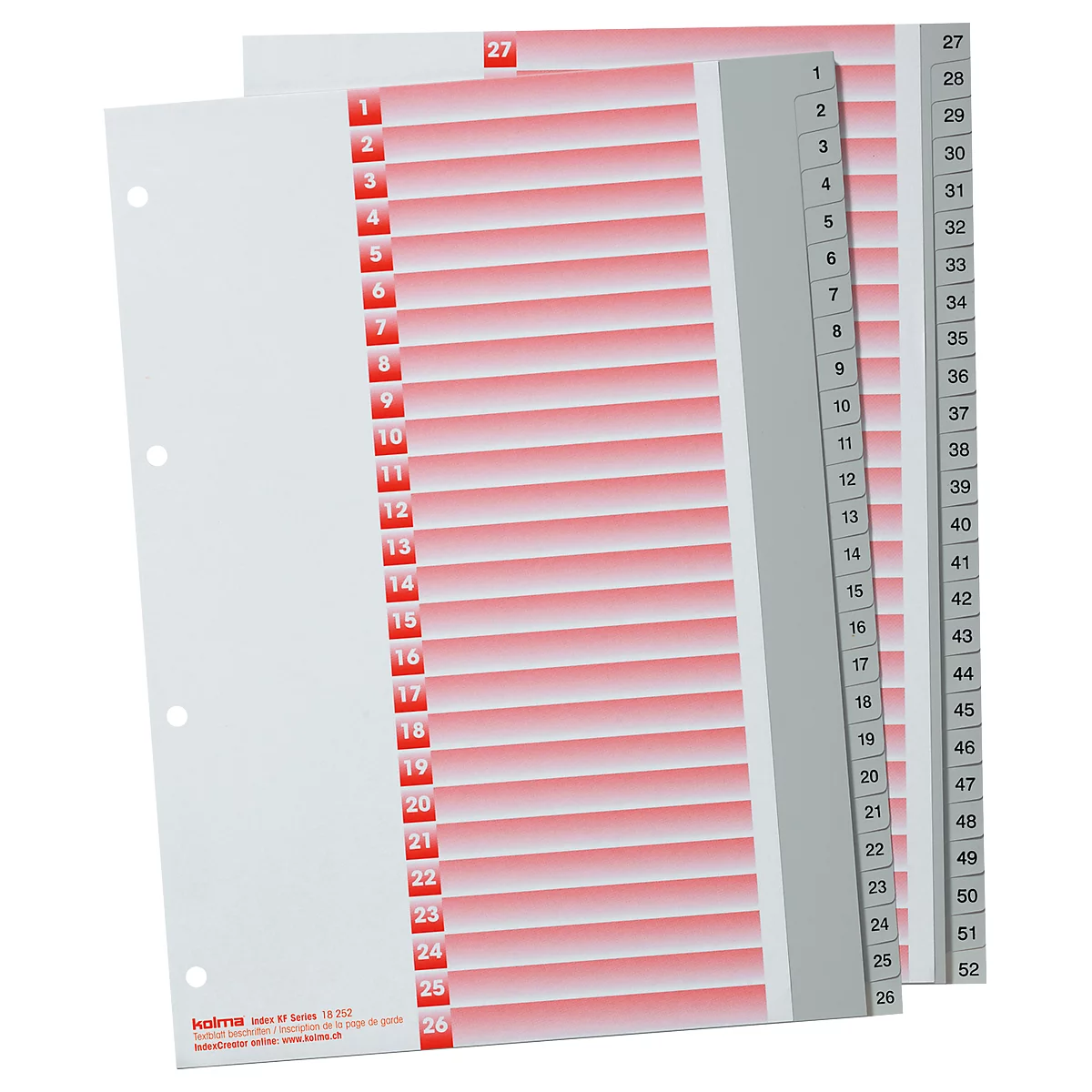 Intercalaires KolmaFlex, A4, numérotés, 52 pièces