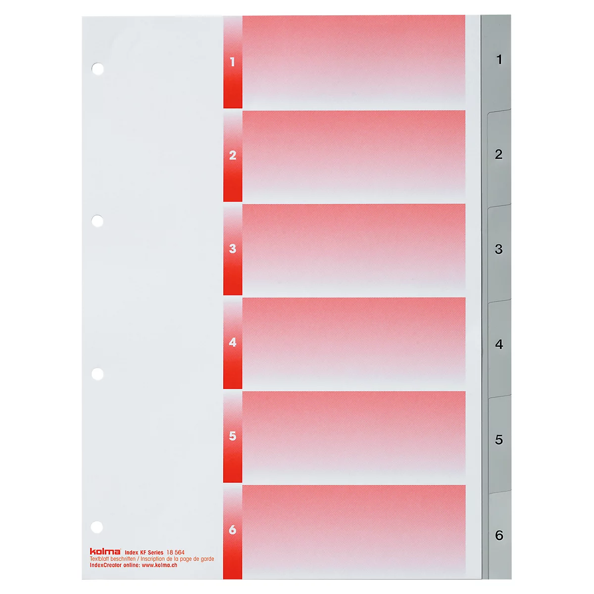 Intercalaires KolmaFlex, A4, numérotés, 6 p.