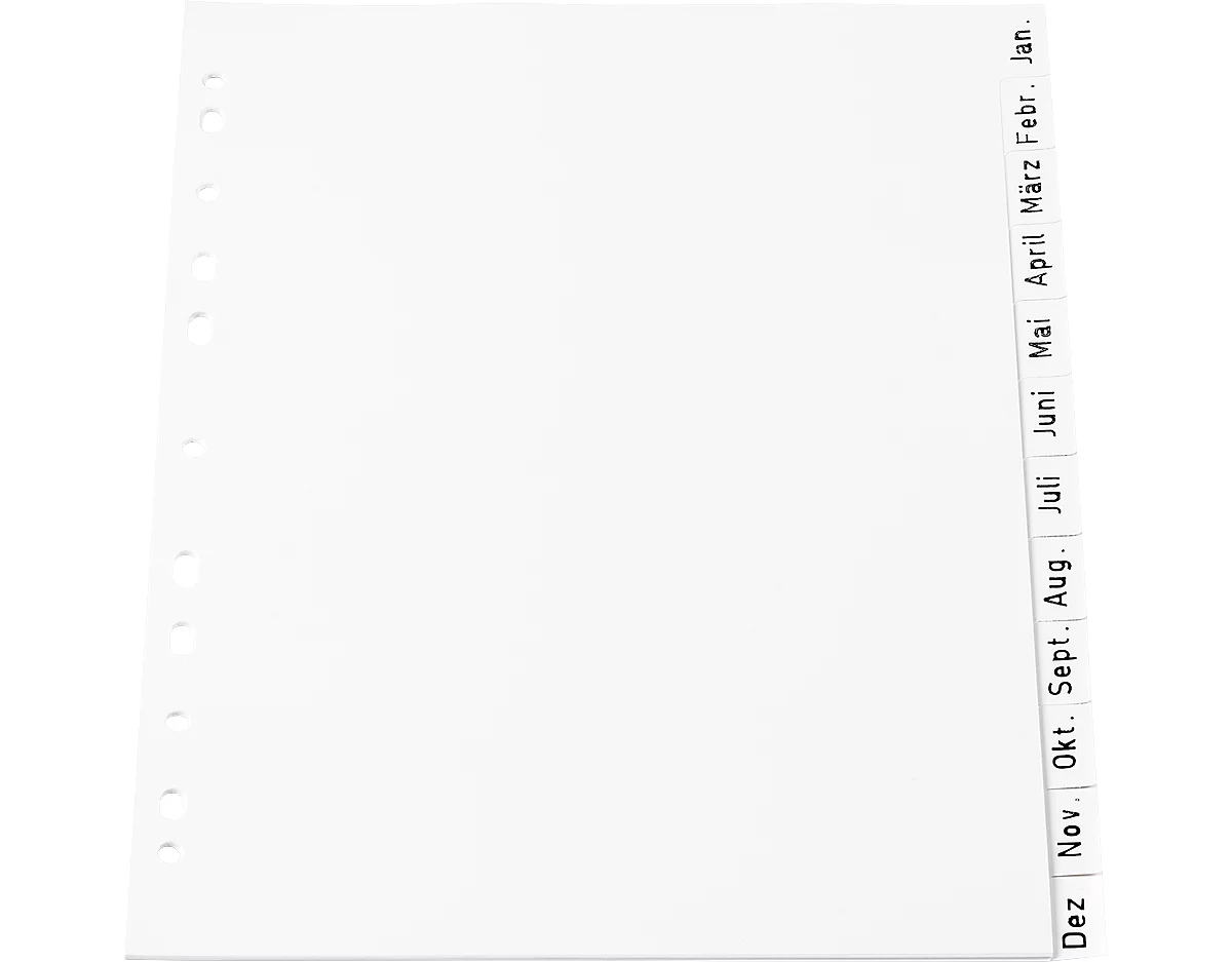 Intercalaires PP pour classeurs à levier SCHÄFER SHOP, format plein A4, calendrier jan.-déc. (12 intercalaires), blanc