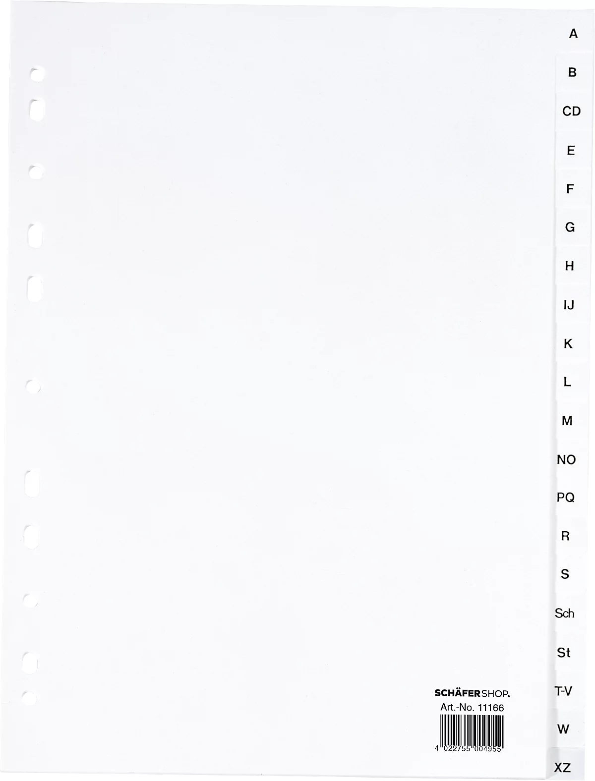 Intercalaires PP pour classeurs à levier SCHÄFER SHOP, format plein A4, lettres A-Z (20 intercalaires), blanc