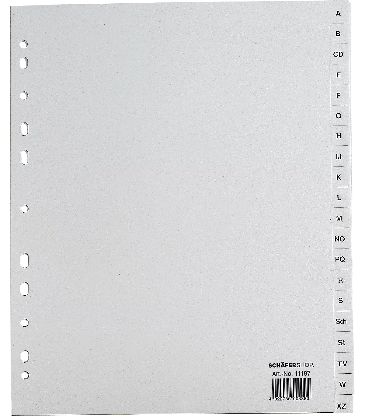 Intercalaires PP pour classeurs à levier SCHÄFER SHOP, format plein A4, lettres A-Z (20 intercalaires), gris