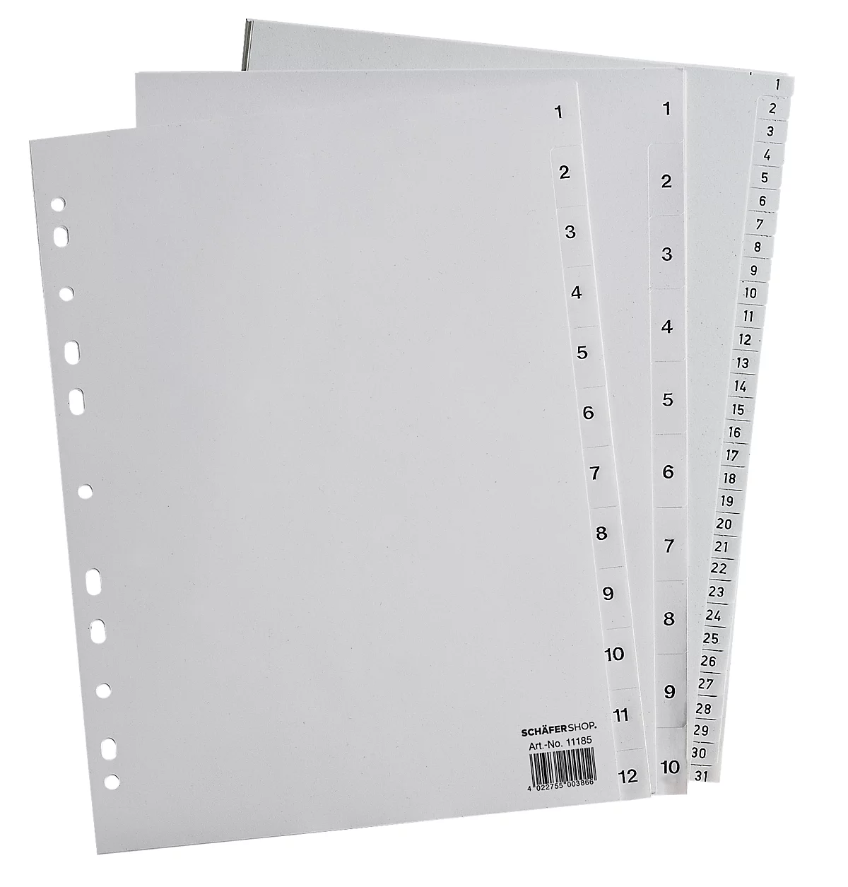 Intercalaires PP pour classeurs à levier SCHÄFER SHOP, format plein A4, numérotés de 1 à 10, gris