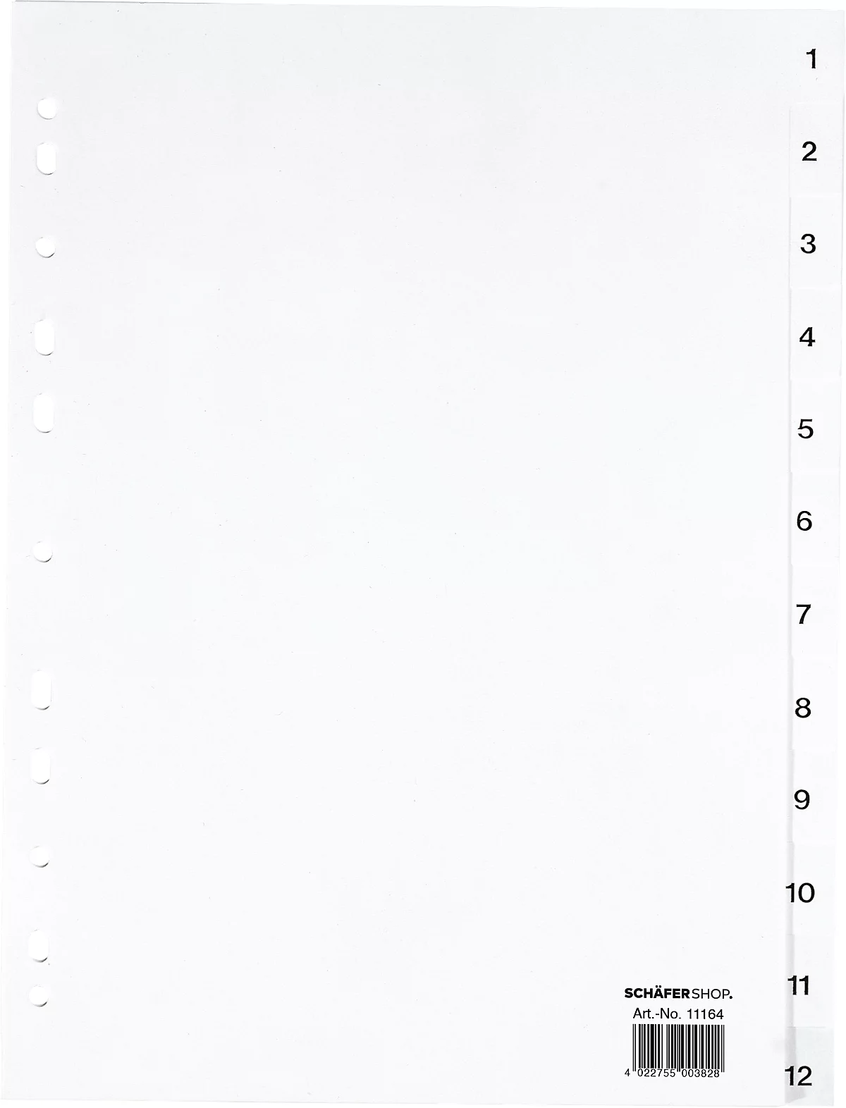 Intercalaires PP pour classeurs à levier SCHÄFER SHOP, format plein A4, numérotés de 1 à 12, blanc