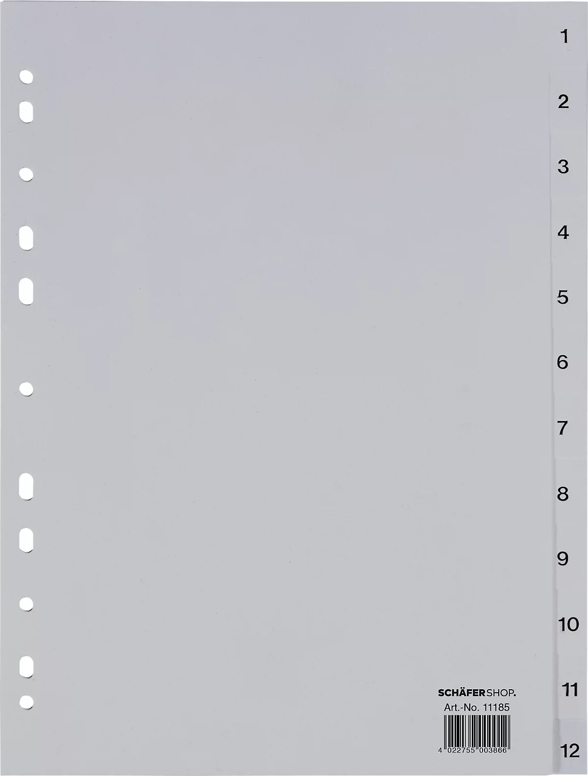 Intercalaires PP pour classeurs à levier SCHÄFER SHOP, format plein A4, numérotés de 1 à 12, gris