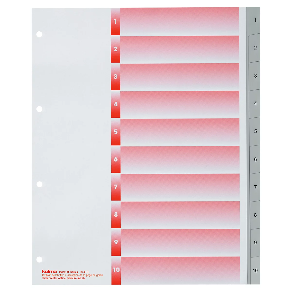 Intercalaires XL KolmaFlex, A4, numérotés, 10 p.