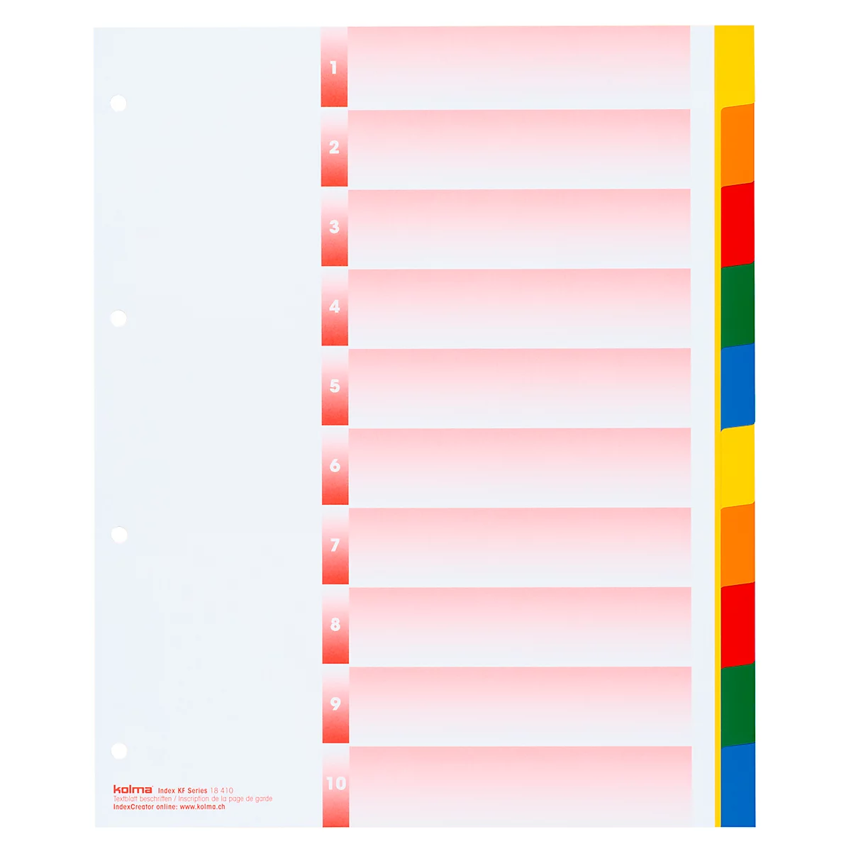Séparateur de fichiers avec 10 onglets colorés et numérotation de 1 à 10. Les onglets ont des couleurs différentes.