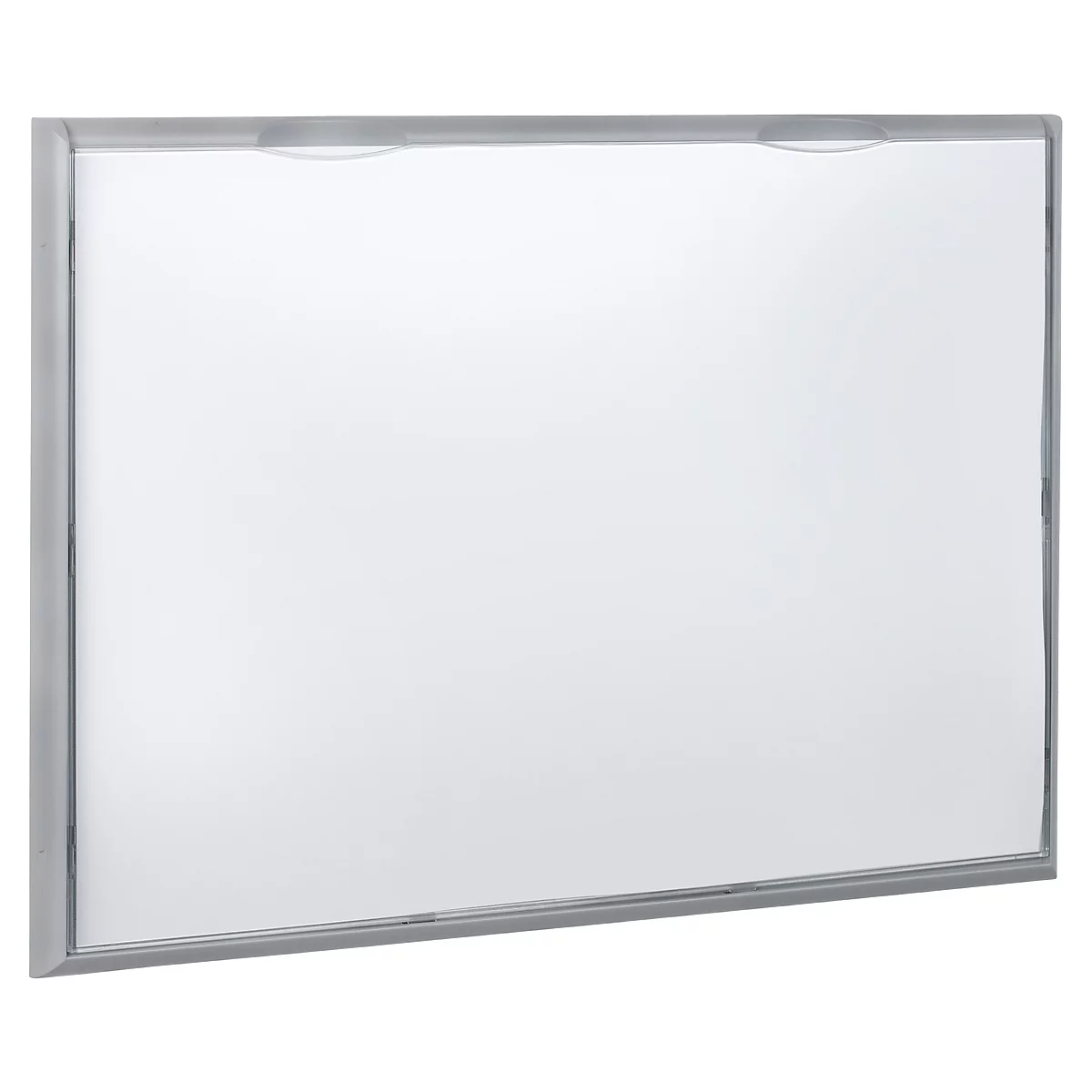 A rectangular, silver frame enclosing an empty white rectangle. At the top are two small, round grip recesses.