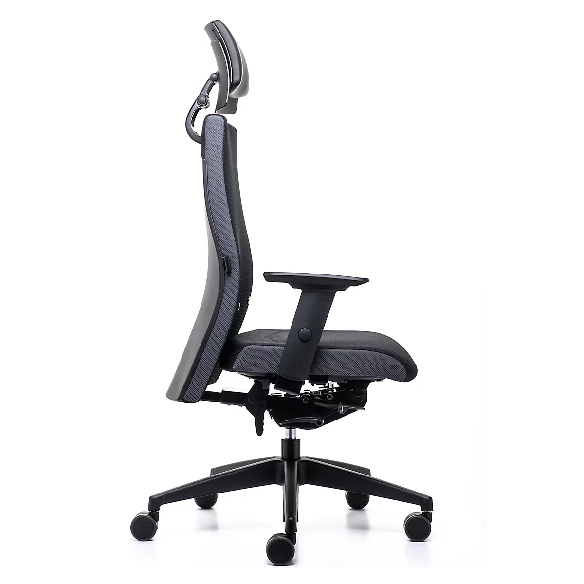Interstuhl Bürostuhl Famos F260, mit Armlehnen, Synchronmechanik, Flachsitz, Kopfstütze, schwarz