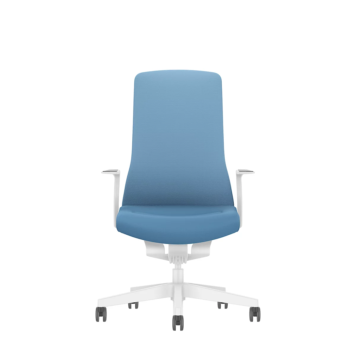 Interstuhl Bürostuhl PUREis3, feste Armlehnen, 3D-Auto-Synchronmechanik, Muldensitz, Polster-Netzrücken, pastellblau/weiß