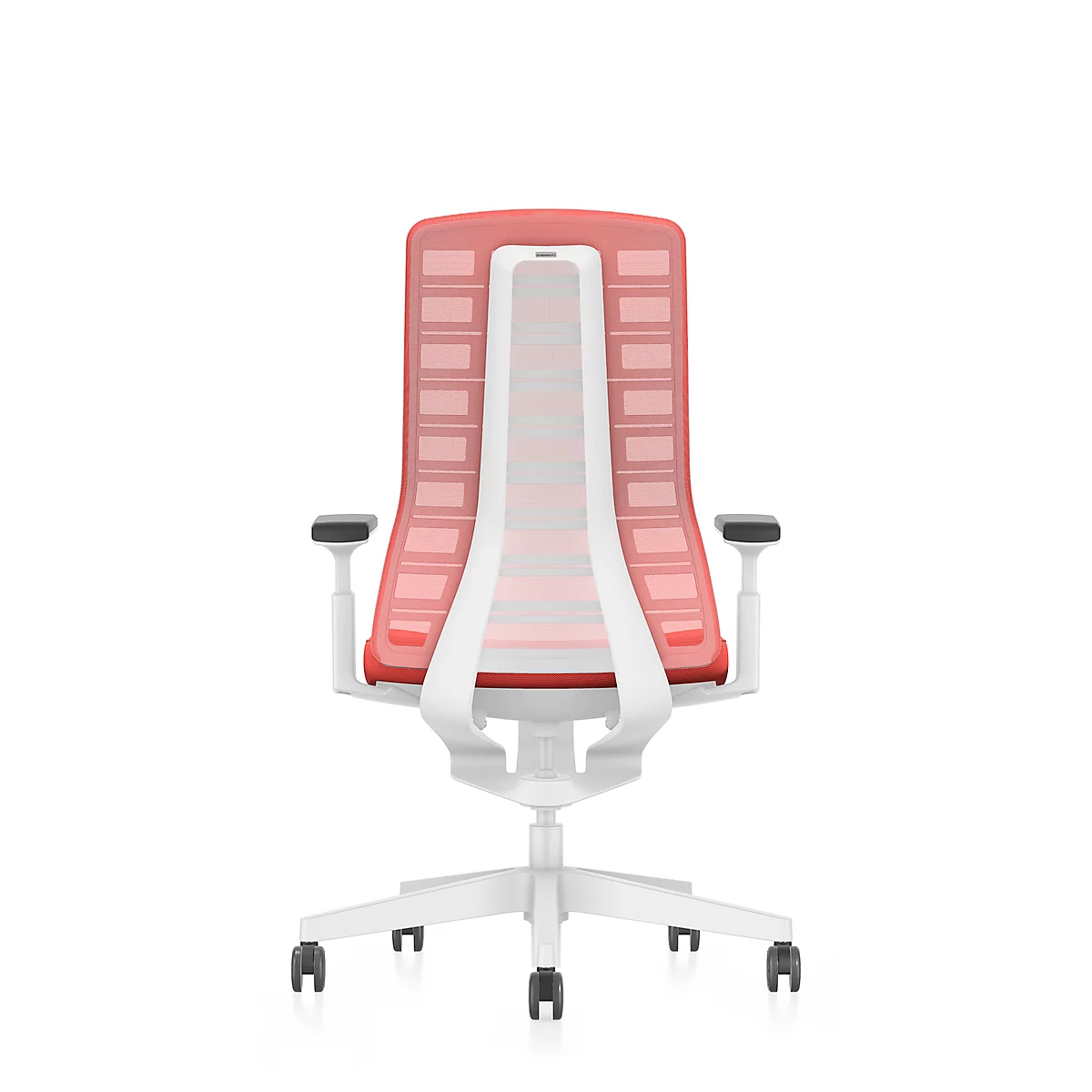 Interstuhl Bürostuhl PUREis3, verstellbare Armlehnen, 3D-Auto-Synchronmechanik, Muldensitz, Netzrücken, feuerrot/weiß