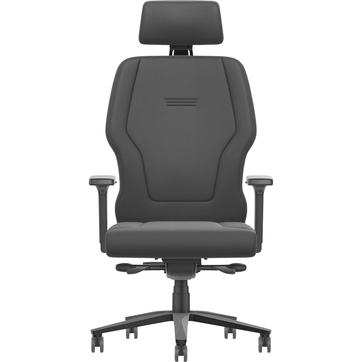 Interstuhl Bürostuhl XXL113, T-Armlehnen, Synchronmechanik, Schiebesitz, Kopfstütze, Lordosenstütze, Stoffbezug, schwarz/schwarz