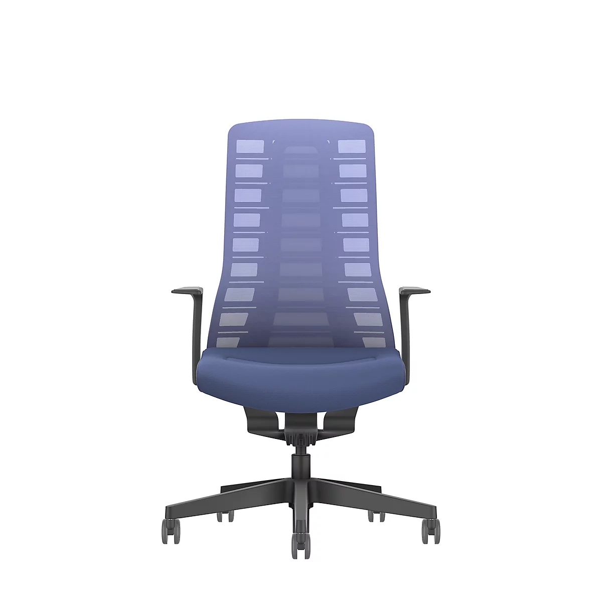 Interstuhl bureaustoel PUREis3, vaste armleuningen, 3D auto-synchroonmechanisme, kuipzitting, gazen rugleuning, kobaltblauw/zwart