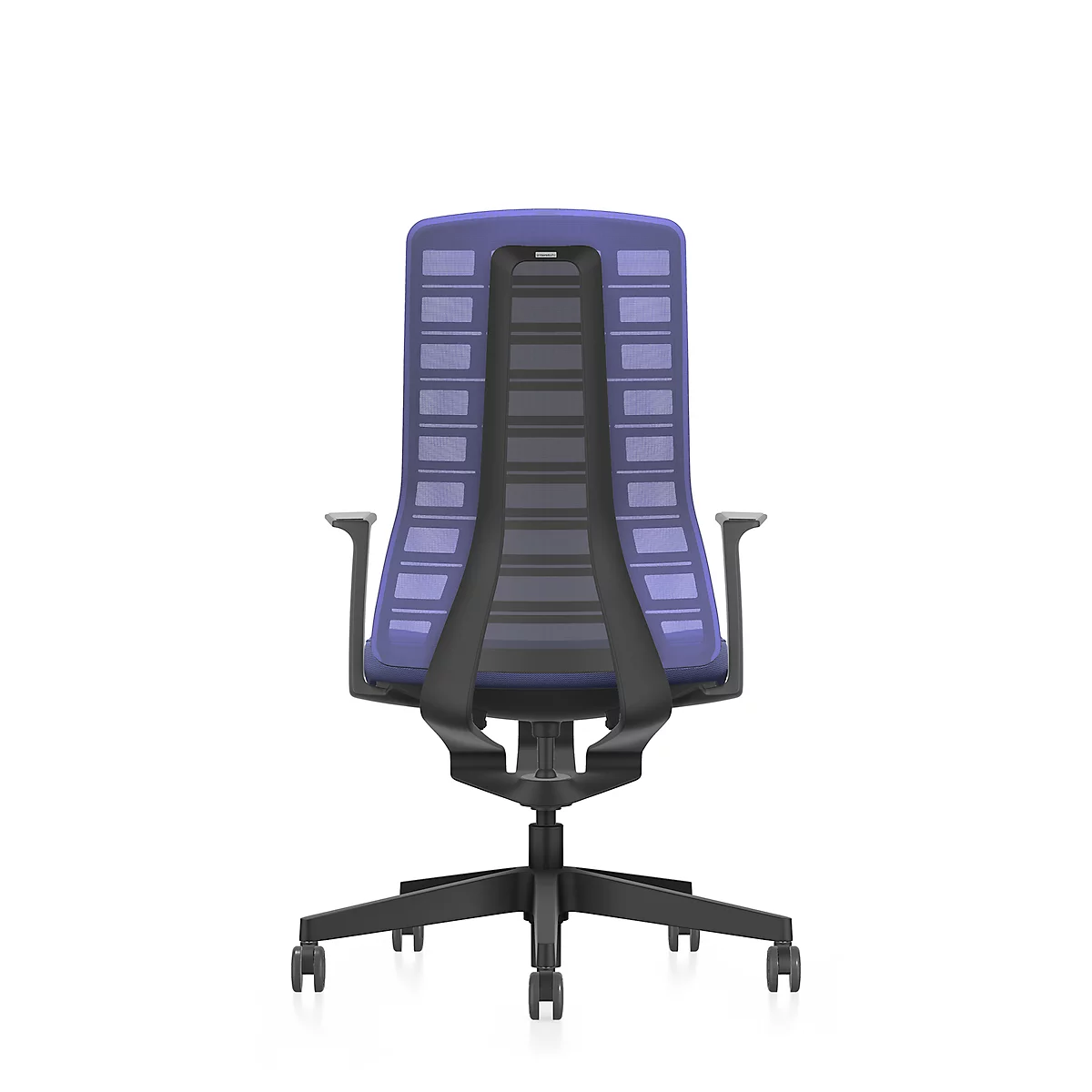 Interstuhl bureaustoel PUREis3, vaste armleuningen, 3D auto-synchroonmechanisme, kuipzitting, gazen rugleuning, kobaltblauw/zwart