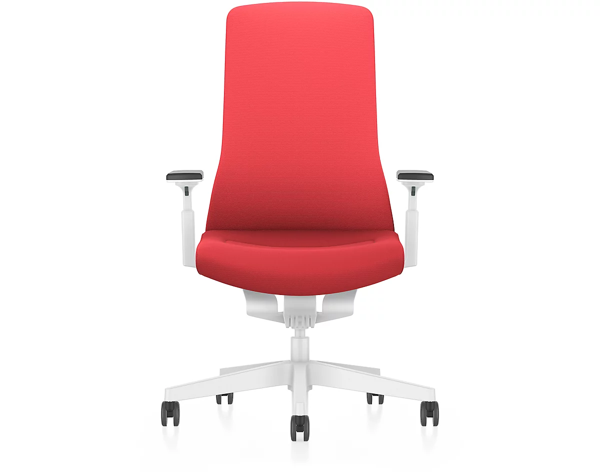 Interstuhl bureaustoel PUREis3, vaste armleuningen, 3D auto-synchroonmechanisme, kuipzitting, gestoffeerde rug, vuurrood/wit
