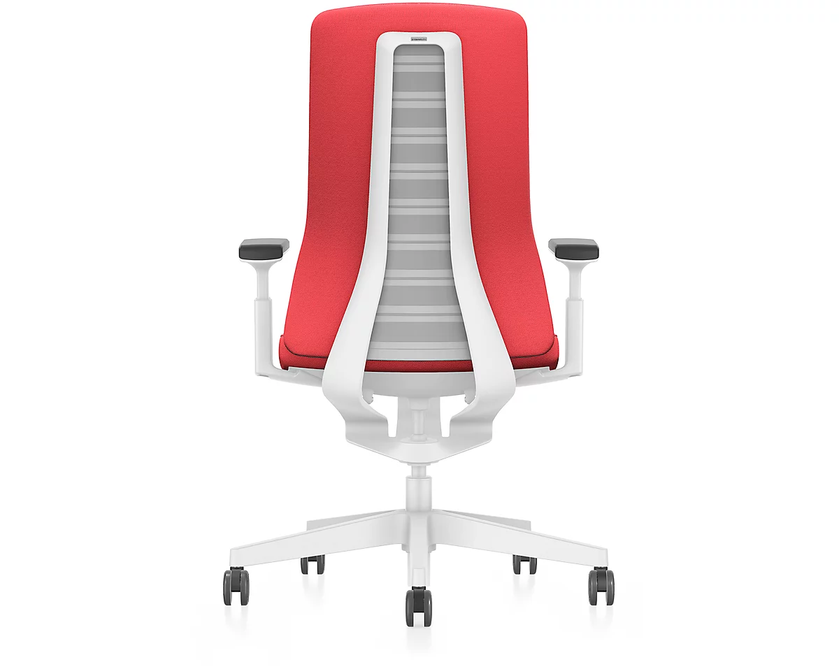Interstuhl bureaustoel PUREis3, vaste armleuningen, 3D auto-synchroonmechanisme, kuipzitting, gestoffeerde rug, vuurrood/wit