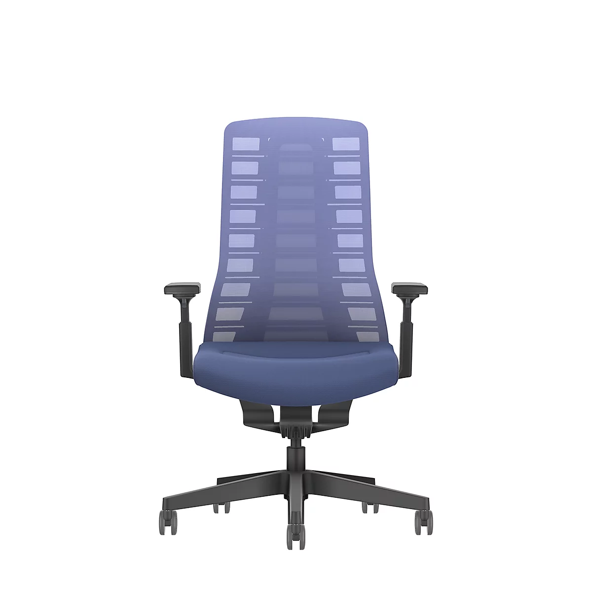 Interstuhl bureaustoel PUREis3, verstelbare armleuningen, 3D auto-synchroonmechanisme, kuipzitting, gazen rugleuning, kobaltblauw/zwart