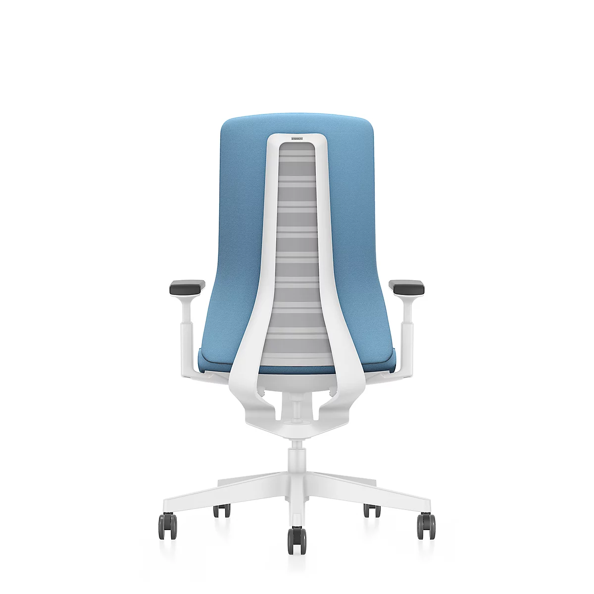 Interstuhl bureaustoel PUREis3, verstelbare armleuningen, 3D auto-synchroonmechanisme, kuipzitting, gestoffeerde rug, pastelblauw/wit