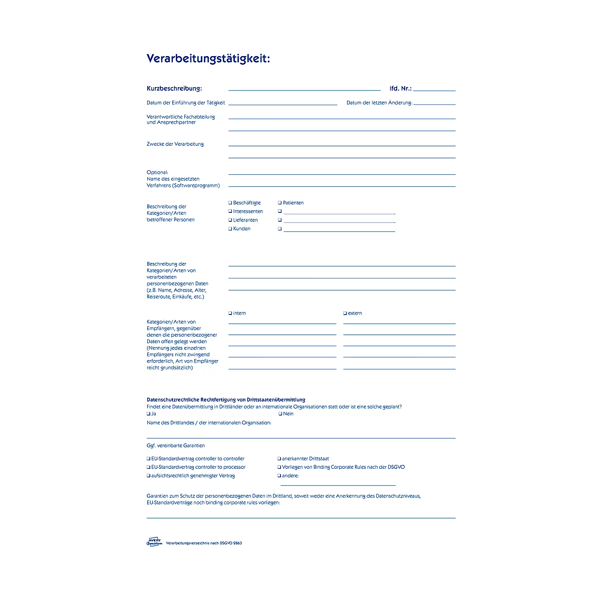 Inventaire de traitement selon la DSGVO Avery Zweckform, documentation des mesures techniques et organisationnelles incluse, 28 feuilles