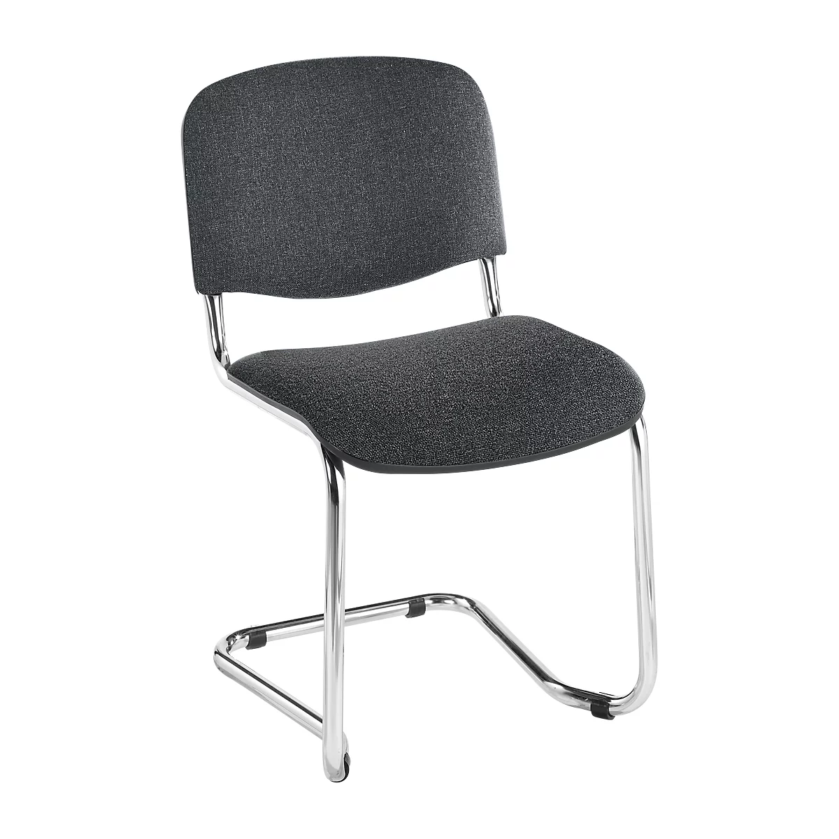 Gray chair with chrome frame. Padded seat and backrest.