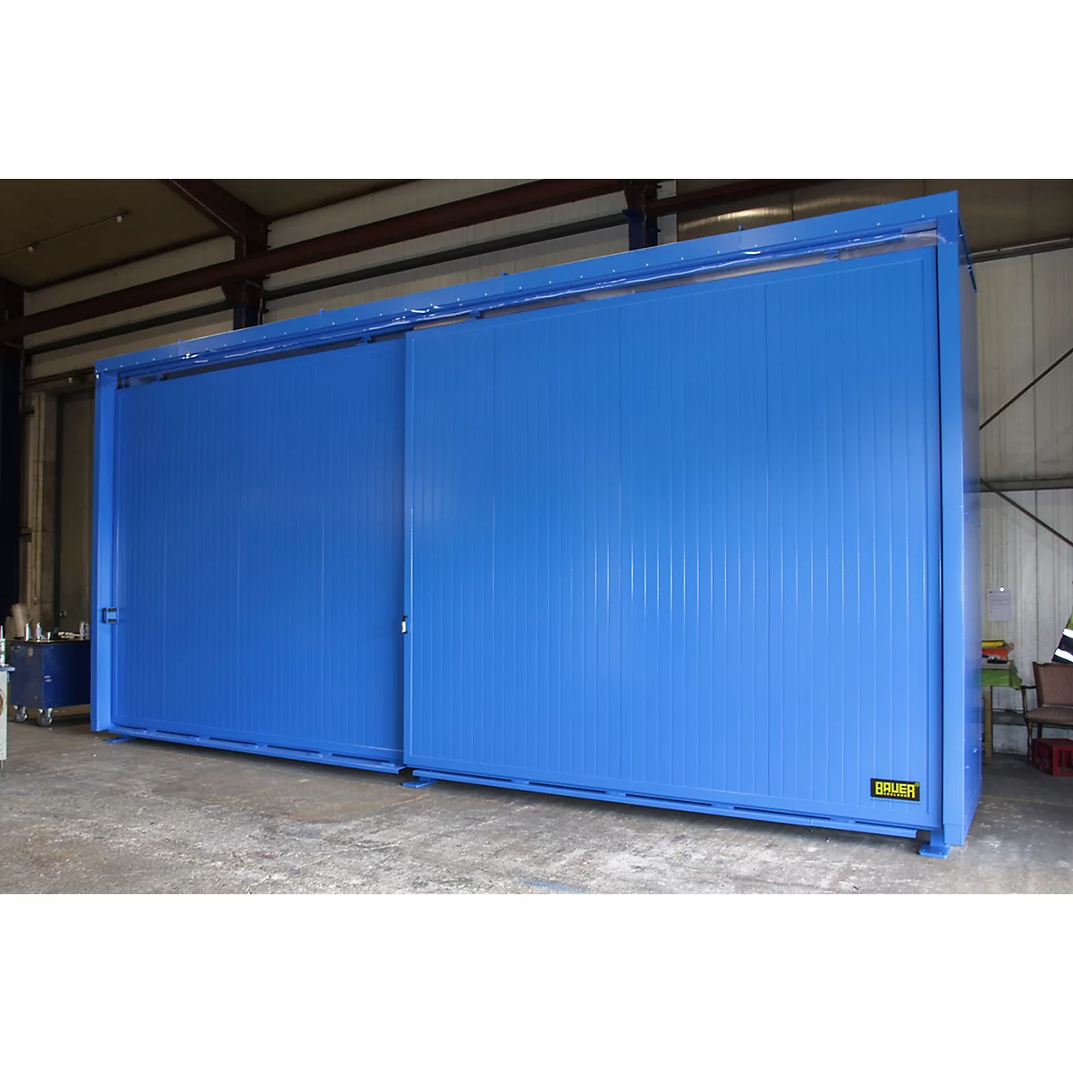 Isolierter Regalcontainer BAUER CEH 75-2, Stahl, Schiebetor, B 7800 x T 1550 x H 3490 mm, blau
