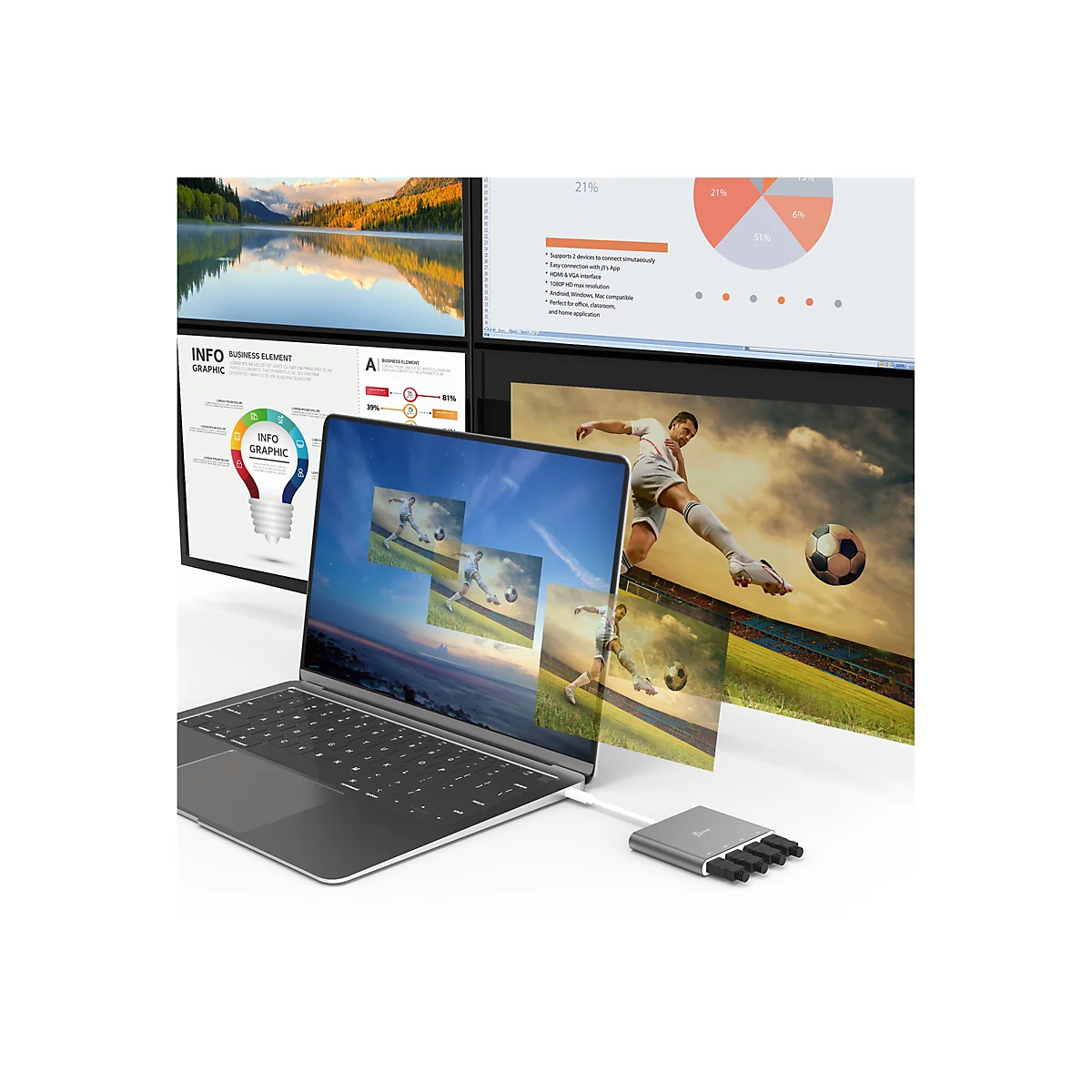 j5create JCA366 - Videoadapter - 24 pin USB-C männlich zu HDMI weiblich - 50 cm - Silber - 1080p-Unterstützung, 60 Hz
