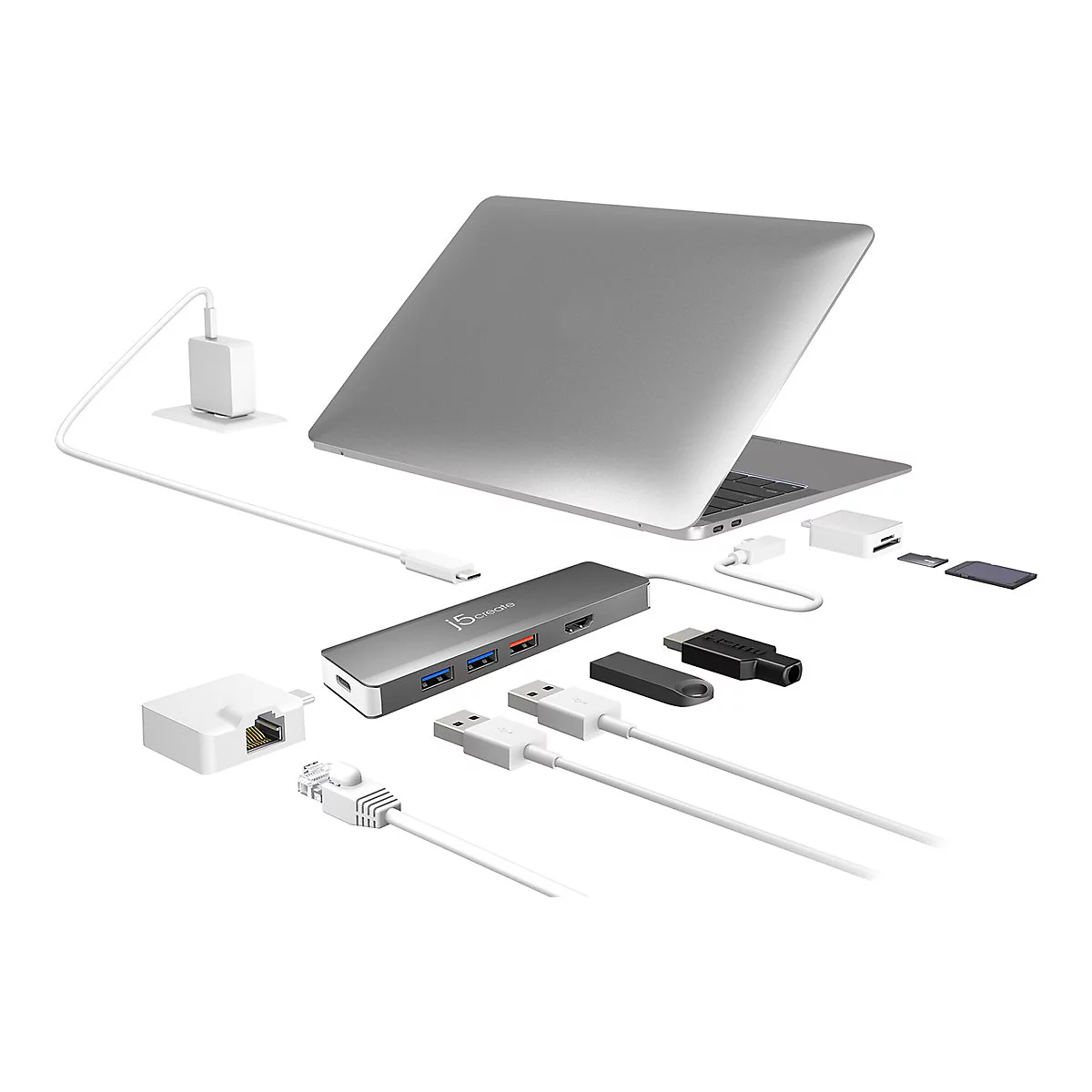 j5create JCD375 - Dockingstation - USB-C 3.1 Gen 2 - HDMI - 1GbE - mit 2 Kits