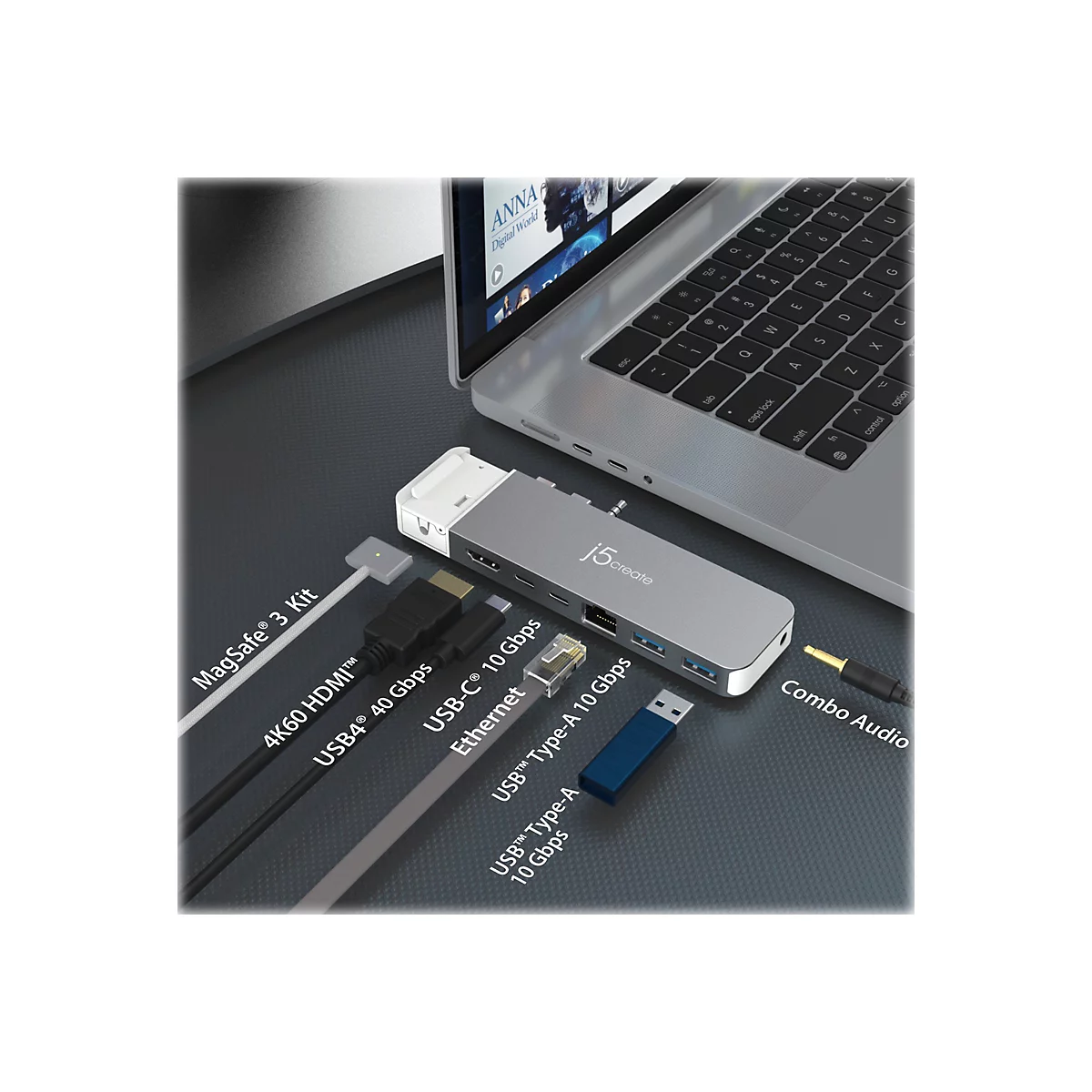 j5create JCD395 - Dockingstation - USB4 x 2 - HDMI, USB4 - 1GbE