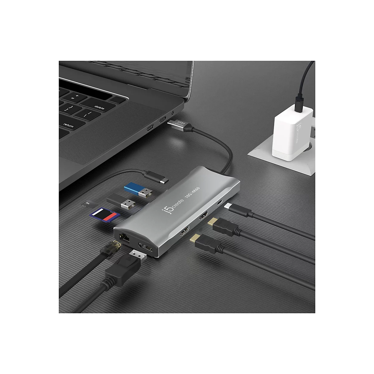 j5create JCD397-N - Mini-Dock - USB-C / USB4 / Thunderbolt 3 / Thunderbolt 4 - 2 x HDMI, DP - 1GbE