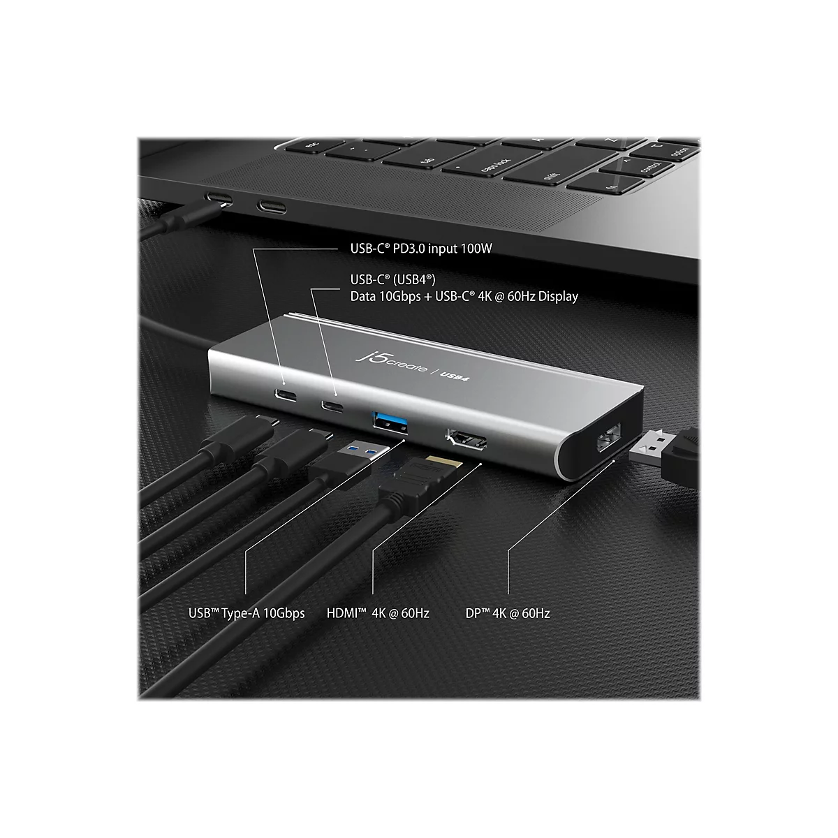j5create JCD401 - Dockingstation - USB-C / USB4 / Thunderbolt 3 / Thunderbolt 4 - HDMI, DP, USB-C