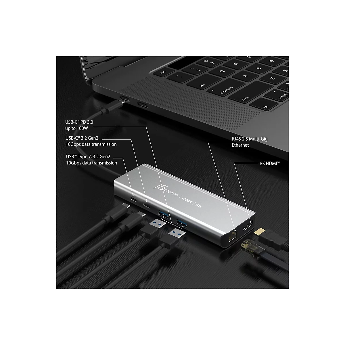 j5create JCD403-N - Dockingstation - USB-C / USB4 / Thunderbolt 3 / Thunderbolt 4 - HDMI - 1GbE, 2.5GbE