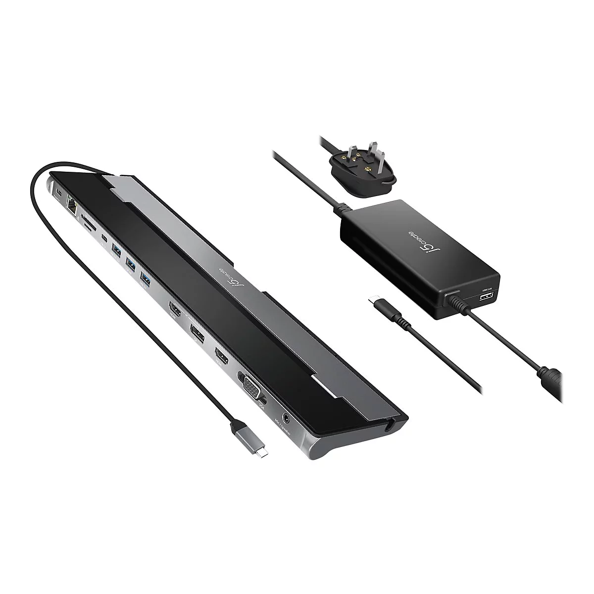 j5create JCD543P - Dockingstation - USB-C 3.1 Gen 1 - VGA, 2 x HDMI, DP - 1GbE - 100 Watt