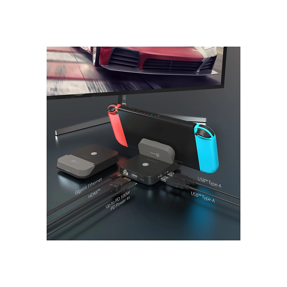 j5create JCD620 - Mini-Dock - für Nintendo Switch - USB-C - HDMI - 1GbE