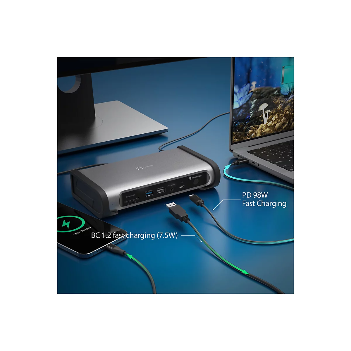 j5create JTD568 - Dockingstation - Thunderbolt 4 - 2 x HDMI, 2 x DP - 2.5GbE, 1GbE - 135 Watt