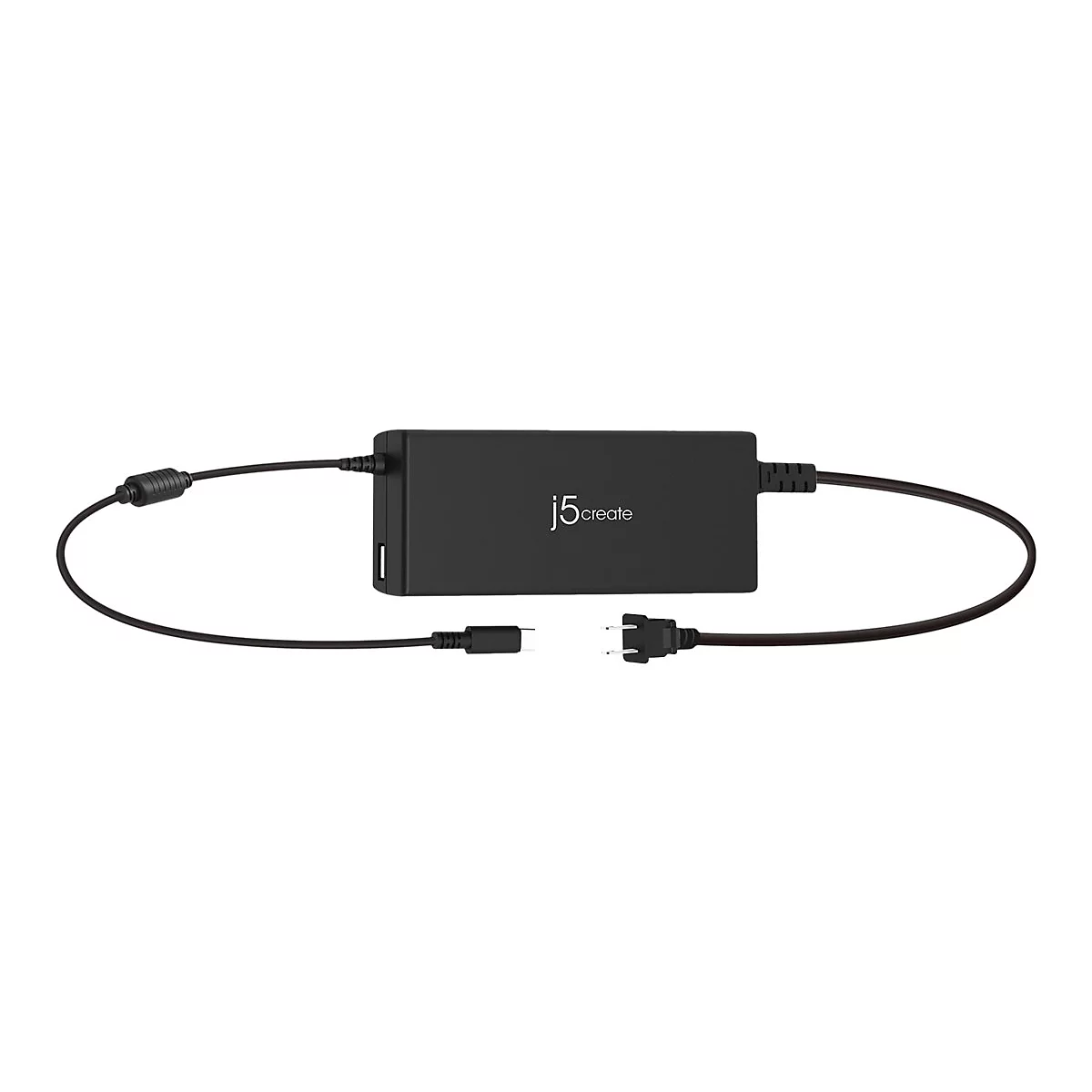 Adaptateur noir avec câbles, connecteur USB-C et texte "j5create".