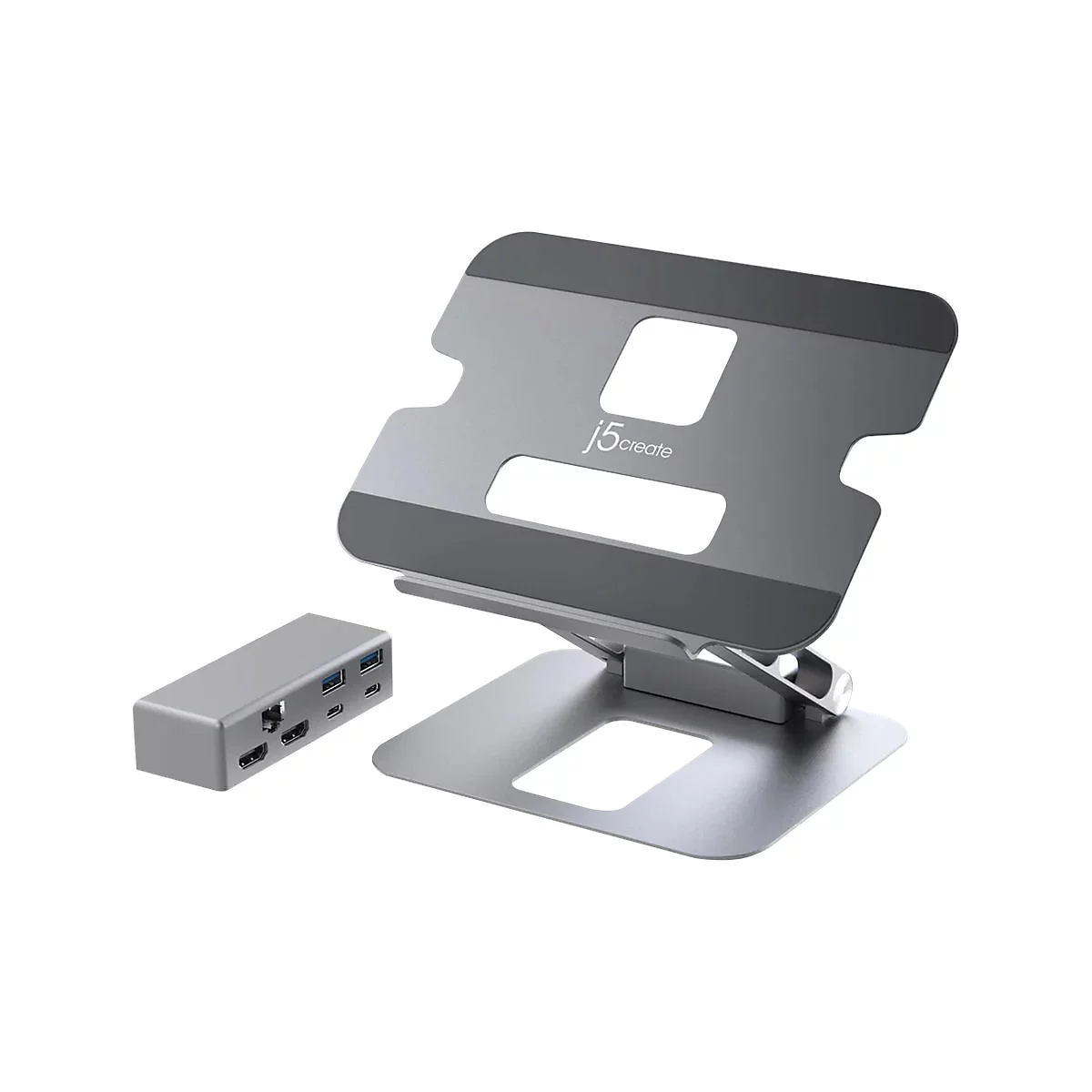 j5create - Minidock + Monitorständer - USB-C - 2 x HDMI - 1GbE
