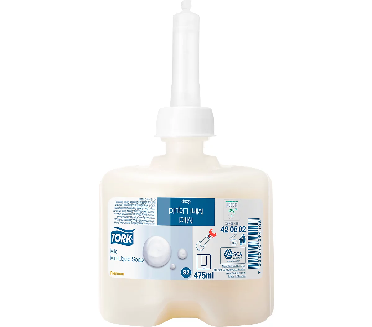 Jabón líquido Tork® Premium Mini 420502, suavemente perfumado, hidratante, nutritivo, 8 botellas á 475 ml, colores nacarados