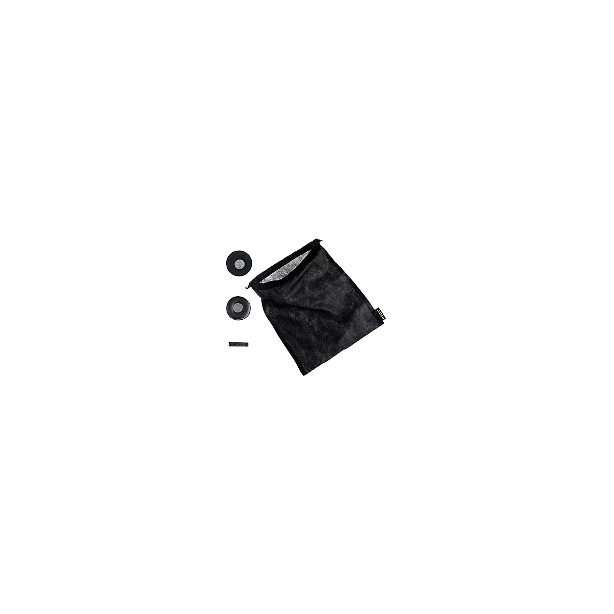 Schwarze Jabra-Tasche mit KopfhÃ¶rer-Ohrpolstern und Jabra-Logo, auf weiÃŸem Hintergrund.