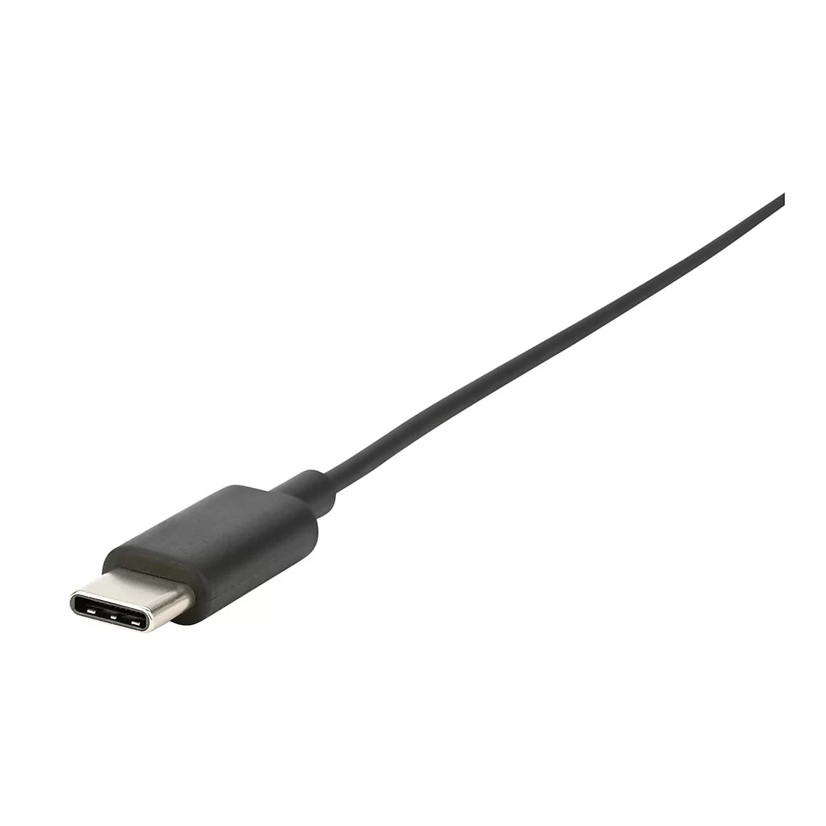 Ein schwarzes USB-C-Kabel auf weißem Hintergrund.