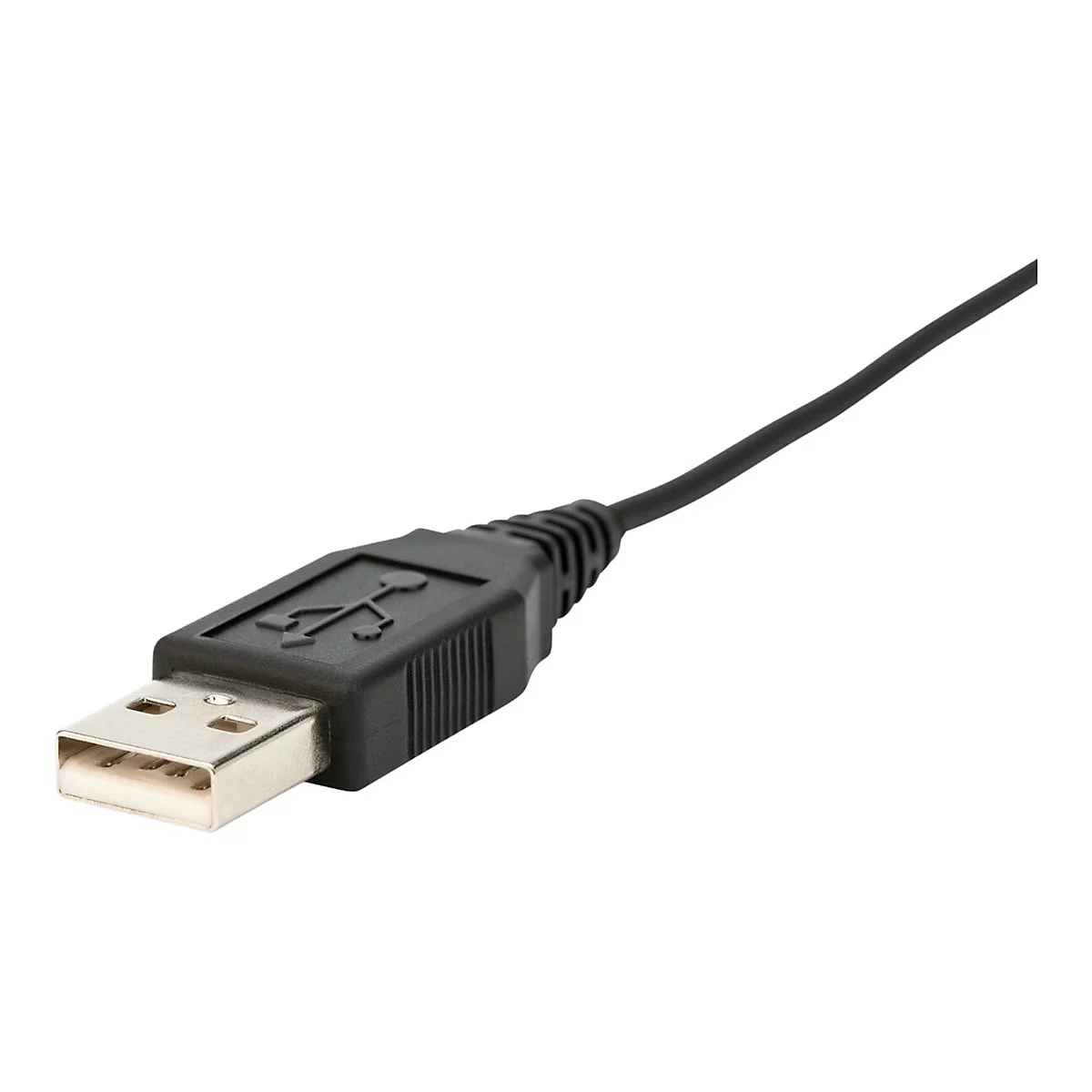 Nahaufnahme eines schwarzen USB-Kabels mit USB-A-Stecker.
