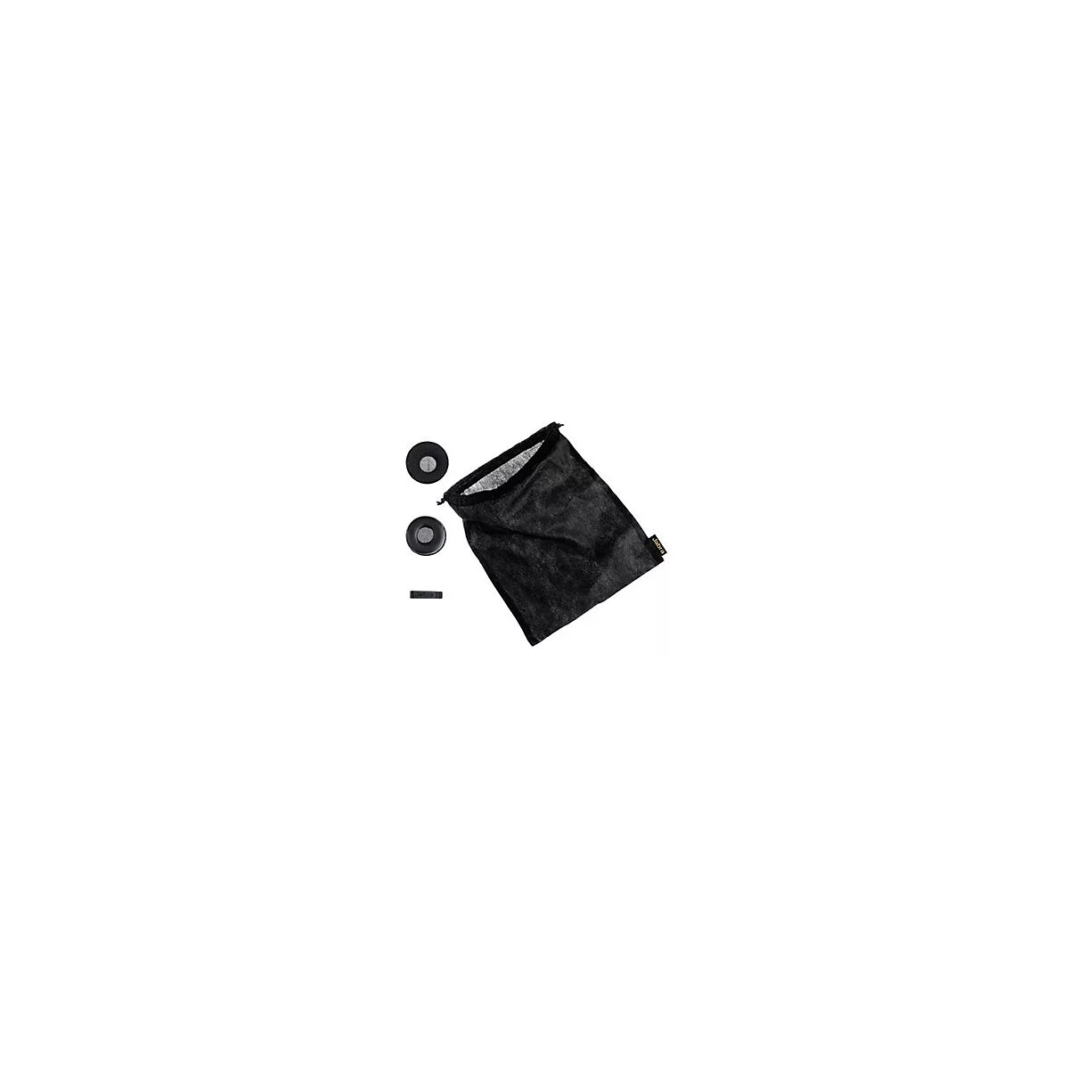 Schwarze KopfhÃ¶rer-Ohrmuscheln und ein Beutel mit Jabra-Logo auf weiÃŸem Hintergrund.