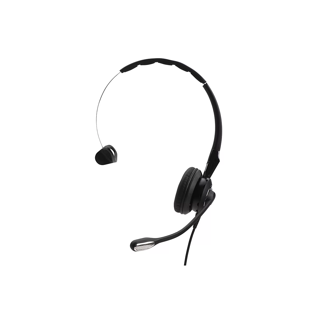 Schwarzes Headset mit Mikrofon, isoliert auf weißem Hintergrund.