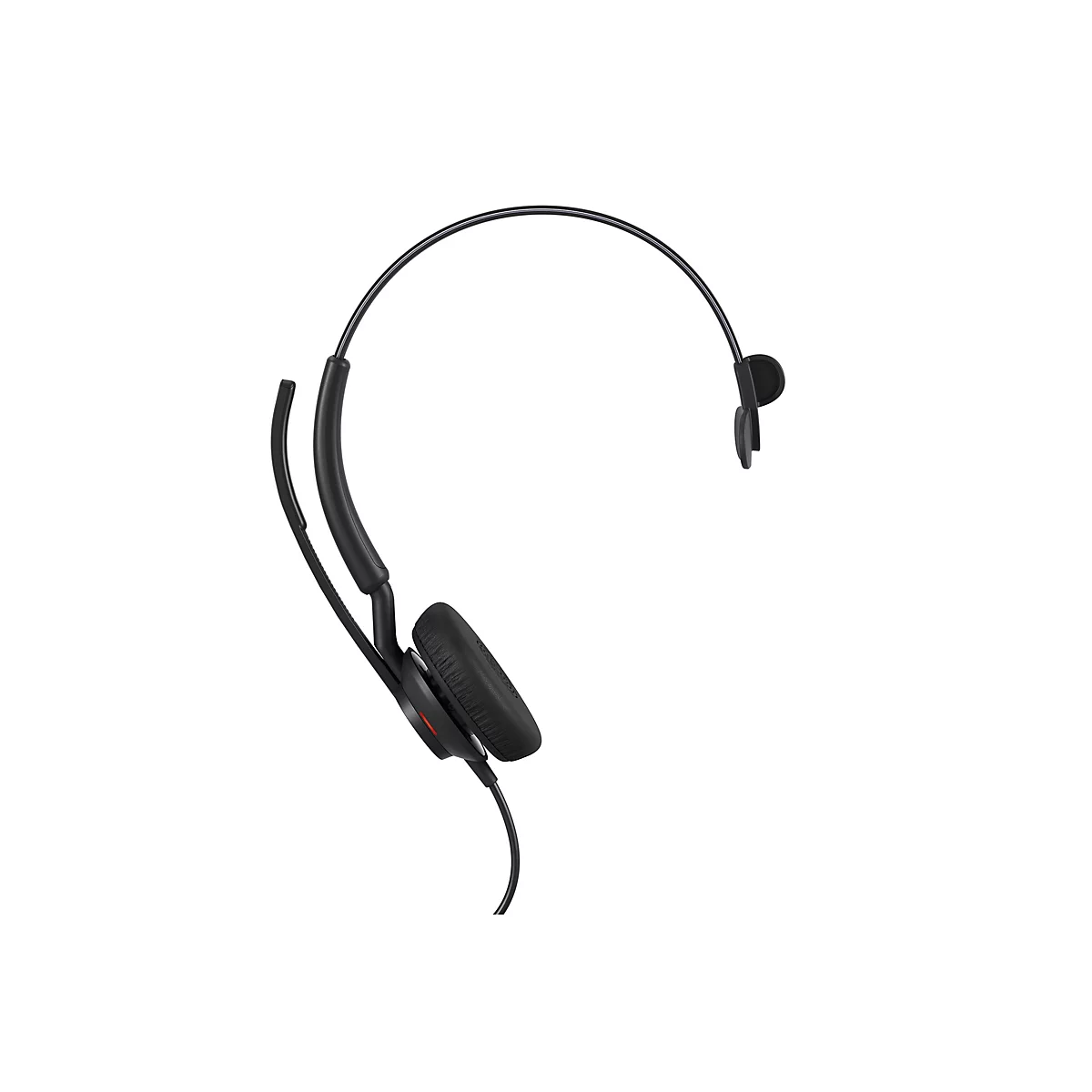 Schwarzes Headset mit Mikrofon vor weißem Hintergrund.