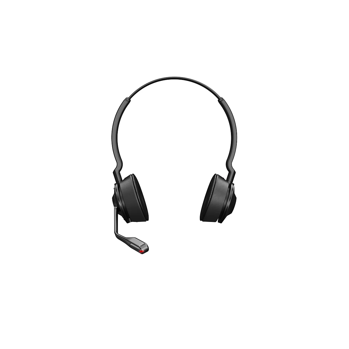 Schwarzes Headset mit Mikrofon auf weißem Hintergrund.