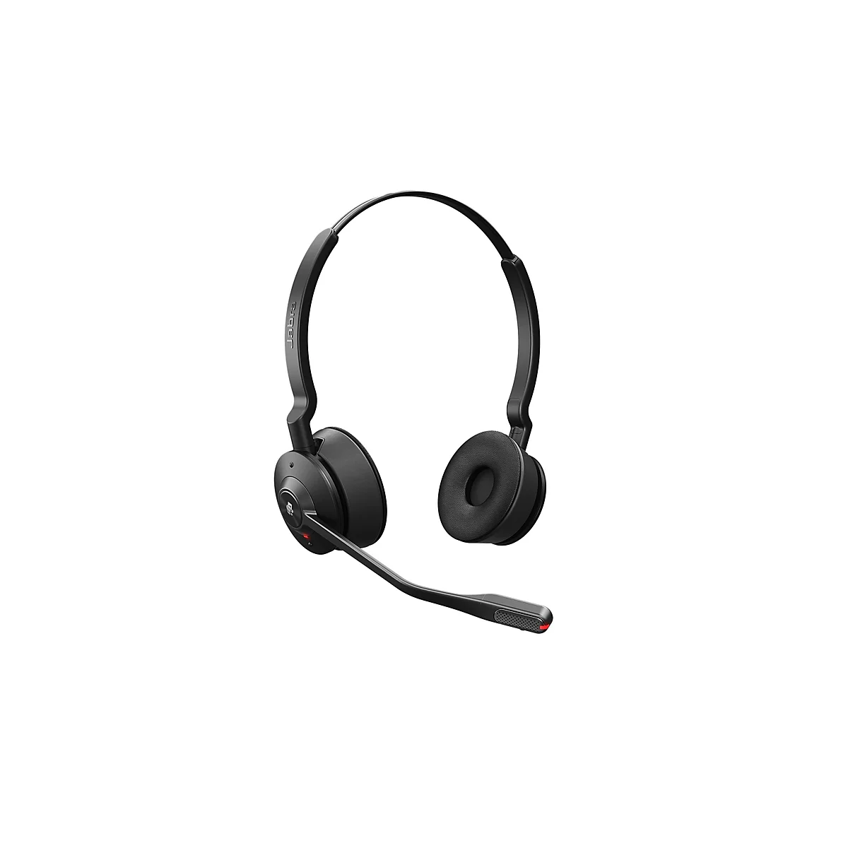 Schwarzes Headset auf weißem Hintergrund. Sichtbar sind Hörmuscheln, Mikrofon und der Kopfbügel. Das Logo ist auf der rechten Seite des Headsets sichtbar.